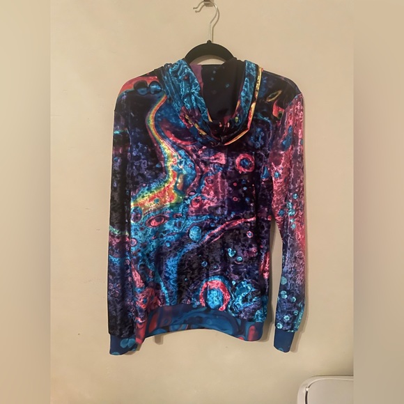 Electro Threads Crushed Velvet Acid Bath Zip Up Hoodie Jacket Unisex Size Small - Picture 2 of 5